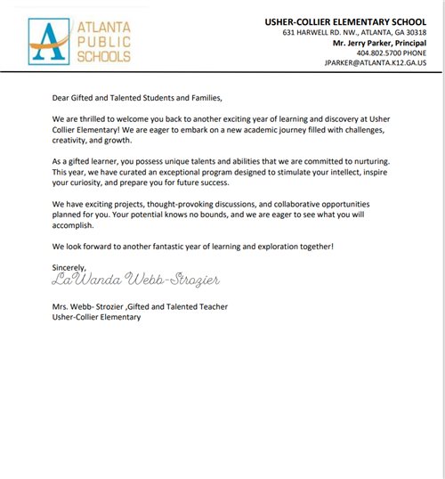 Welcome Letter